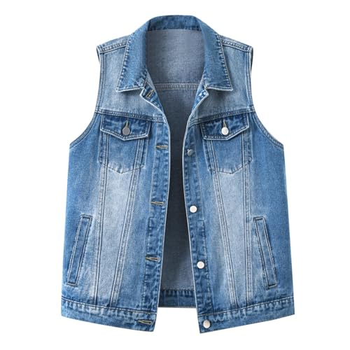 Generic Damen Jeansweste übergröße Denim Jacke Ärmellos Beiläufige Jeansweste Denim Weste Vest Frühling Cardigan Top Outwear Jeansweste von Generic