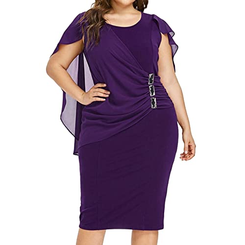 Damen Kleid Festlich Kleid Hochzeit Elegantes Kleid Mit Spitze Kleid Brautjungfernkleider Cocktailkleider Abendkleid (Purple, XXL) von Generic