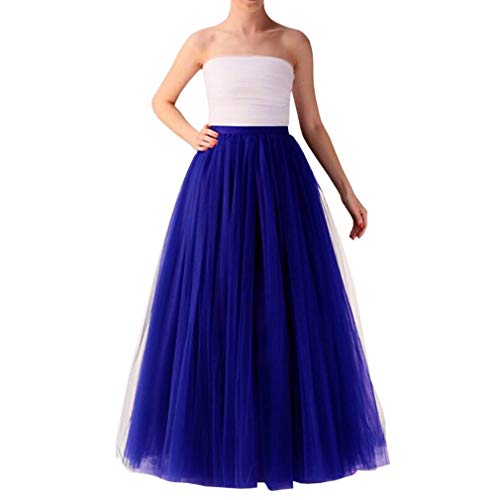 Generic Damen Lang Elastische Tüll Rock Elastischer Bund Tüllrock schwarzer Regenbogen Tüllrock Petticoat Unregelmäßiges Netz Täglich Abschlussball Party Halloween-Kostüme (01A-Blue, One Size) von Generic