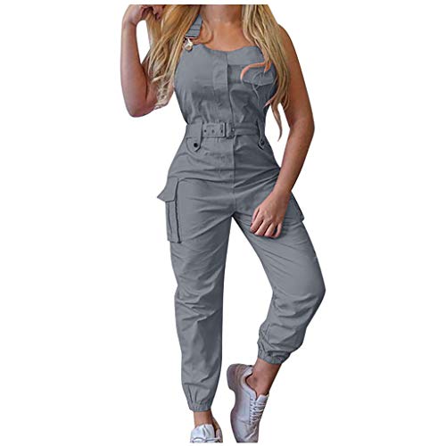 Damen Latzhose Stretch Cargo Einfarbig Bandeau Slim Fit Hosenanzug Mit Taschen Und Verstellbarem Gürtel Arbeitshosen Lange Frauen Arbeitslatzhose Mit Taschen Und Verstellbarem Spaghettiträger von Generic