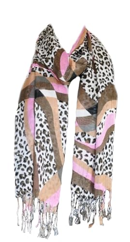Damen Leo Leopard Stola Schal Halstuch Tuch Langschal Kopftuch Fransen Lang (Braun) von Generic