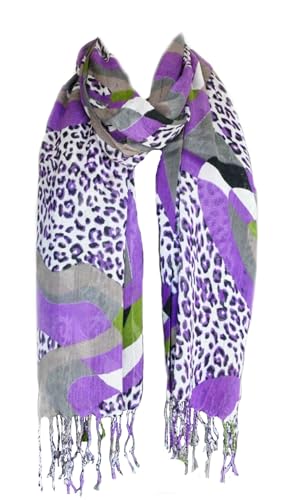 Generic Damen Leo Leopard Stola Schal Halstuch Tuch Langschal Kopftuch Fransen Lang (Lila) von Generic