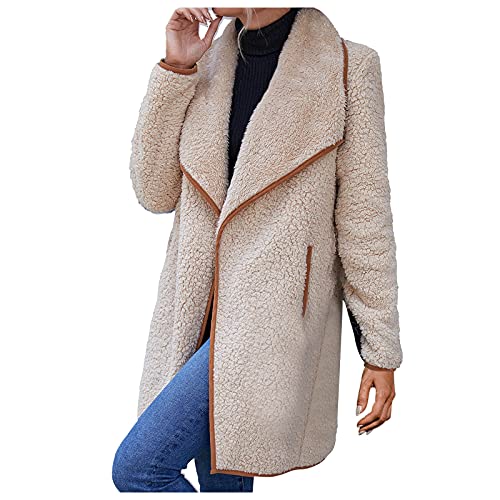 Damen Mantel Trenchcoat Jacke Parka Lang Spleißen Übergangsjacke Langarm Casual Fleecejacke Wintermantel Winterjacke Outdoorjacke Herbstjacke Elegant Warm Teddy-Fleece Plüschjacke von Generic