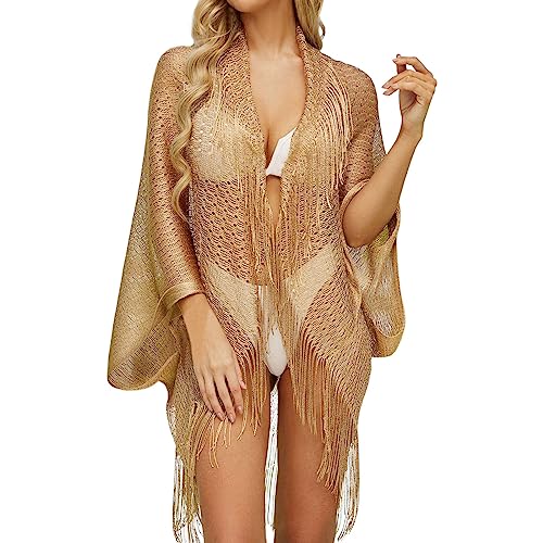 Generic Damen Netz Strandkleid V-Ausschnitt Badeanzug Strandkleid Transparent Strandponcho Bikini Cover-Ups für Urlaub von Generic