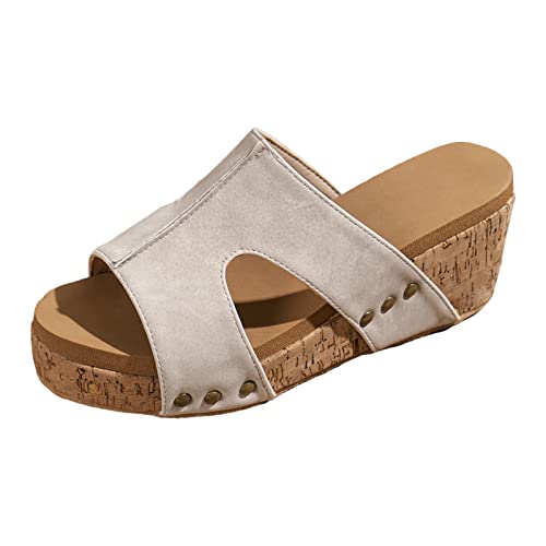 Generic Damen Plateau Pantoletten Weiche PU Leder Hausschuhe Keilabsatz Sandalen Sommer Peeptoe Sandalette Slide von Generic