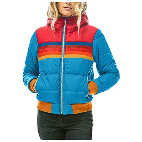 Generic Damen-Regenbogen-Deckmantel, lässig Bedruckt, lockerer Reißverschluss, Hemd, dünne Rollkragenjacke, langärmliges Winteroberteil Mantel Damen Mit Knöpfen (Blue, M) von Generic