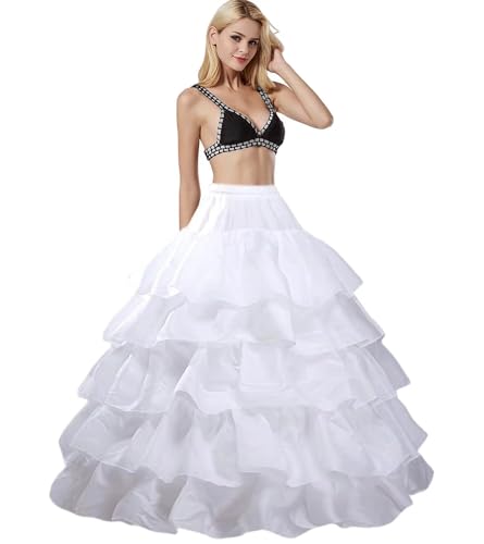 Generic Damen Reifrock Brautkleid Unterrock Lang 4 Ring 5 Flouncing mit Rüschen Krinoline Petticoat Underskirt Reifrock Petticoat Crinoline Unterröcke für Hochzeit Party Karneval Halloween(Weiß,38) von Generic