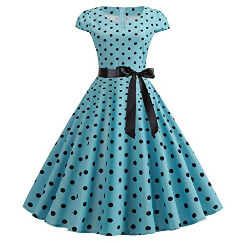 Generic Damen Retro Faltenrock 60er Jahre Rockabilly Vintage Tunika A-Linie Weißes Cocktailkleid mit Gürtel Hochzeit Partykleid Ballkleid Strandkleid S 36/38 von Generic