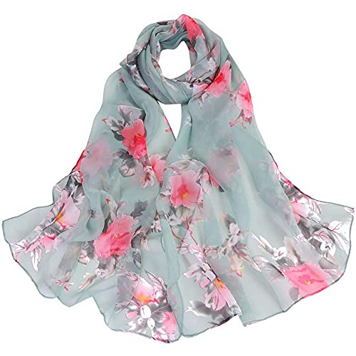 Generic Damen Schal Chiffon - Floral Print Scarf Blumenmuster Sommer Scarves Bunt Stola Halstuch Tuch Seidenschal Blumen Scarf, Einheitsgröße von Generic