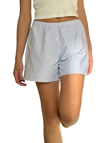 Damen Shorts Locker Weich Kariert Pyjama Bottom Shorts Niedlich Home Shorts (019 Blue, L) von Generic