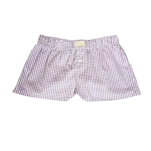 Generic Damen Shorts Locker Weich Kariert Pyjama Bottom Shorts Niedlich Home Shorts (02 Purple, L) von Generic
