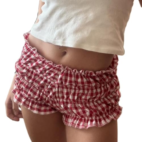 Generic Damen Shorts Locker Weich Kariert Pyjama Bottom Shorts Niedlich Home Shorts (021 Red, M) von Generic