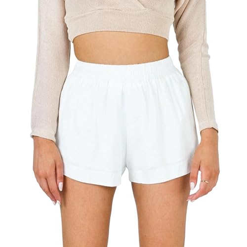 Generic Damen Locker Weich Kariert Pyjama Bottom Shorts Niedlich Home (031 Ivory, M) von Generic