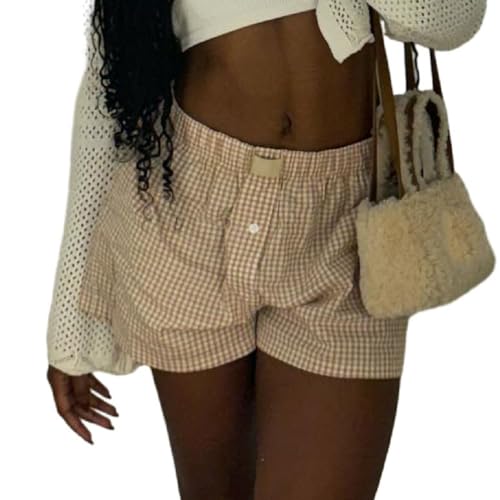 Generic Damen Shorts Locker Weich Kariert Pyjama Bottom Shorts Niedlich Home Shorts (04 Yellow, XL) von Generic