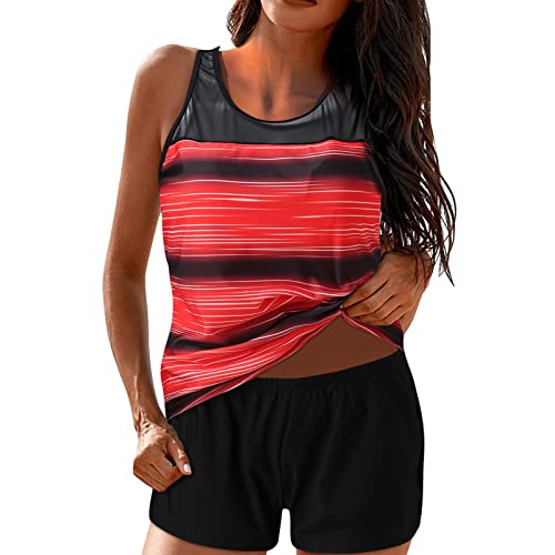 Damen Tankini Badeanzug Zweiteilig Tankini Set Push up Backless Top Mit High Waist Shorts Badebekleidung Strandmode Strandkleidung Monokini Beachwear (Red, XXL) von Generic