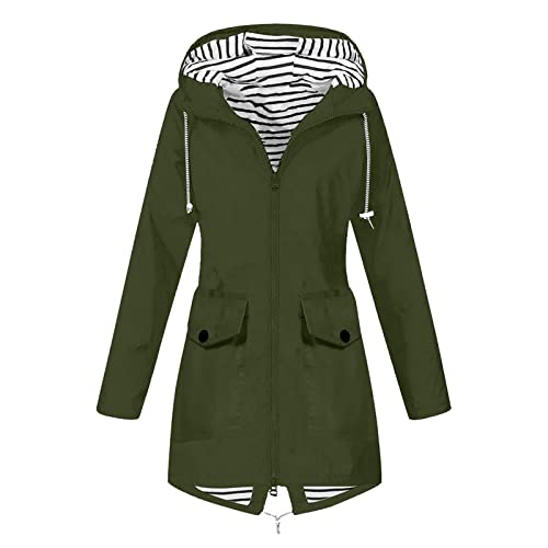 Generic Damen Trenchcoat Langer Mantel Winddichter Jacke Einfarbig Kapuzenjacke Damenmantel Windjacke Übergangsmantel mit Taschen mit Knöpfen Frühlingsangebote von Generic
