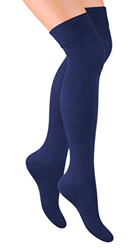 Damen Überkniestrümpfe Steven 076 Mädchen Lange Socken Overknees Baumwolle (Blau, 35-37) von Generic