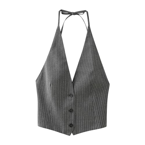 Generic Damen-Weste mit modischer Schleife und Nadelstreifen-Top, Bildfarbe: XS Generic Damen-Weste mit modischer Schleife und Nadelstreifen-Top, Bildfarbe: XS von Generic