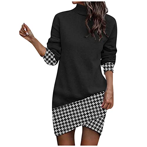 Generic Damen Winterkleid Patchwork Langarm Kurz Kleid Freizeit Blusenkleid Sexy Partykleid Elegant Tunikakleid Herbst Winter Minikleid Loose Freizeitkleid Festliche Kleider Für Damen Slim Kleid von Generic