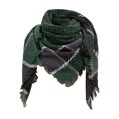 Generic Dreieck Schal Elegant Dreieckstuch Schnalle Loop Mit Knöpfen für frauen Schal Farbe Drucken Karo Tartan Streifen dreieck mode Lätzchen Dreieckstuch warm Winter, Grün von Generic