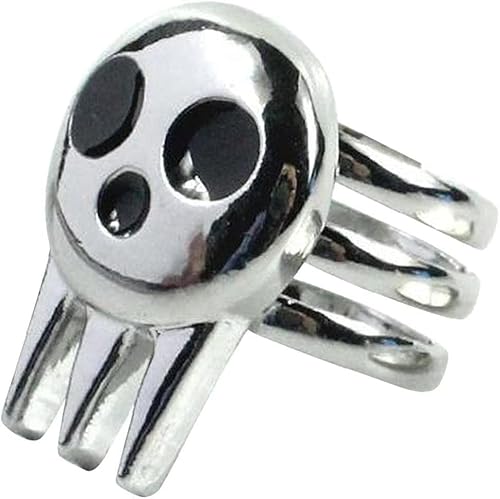 Eater Death the Kid Ring Totenkopf Ring Silber Schwarz Punk Stil Fingerring Schmuck Geschenk für Erwachsene Kinder Nützlich und attraktiv von Generic