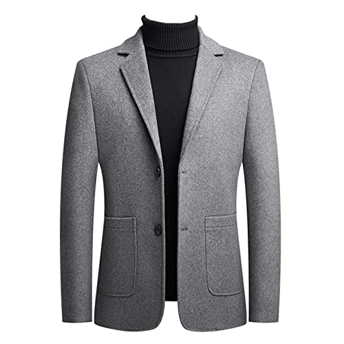 Einfarbige Anzugjacke aus Wolle für Herren Einreihiger Business Anzug mit Zwei Knöpfen Sportmantel Klassischer Lässigerr Alltagsblazer (Grau,M) von Generic