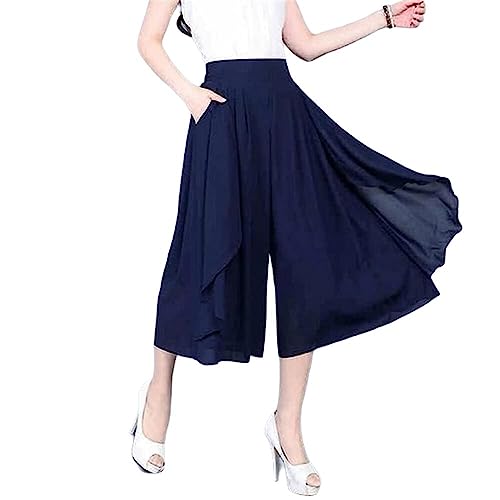 Generic Elastische hohe Taillen-dünne Elegante Chiffon-Capris weibliche Hosenröcke Frauen-Sommer-Weite Bein-lose Hosen von Generic