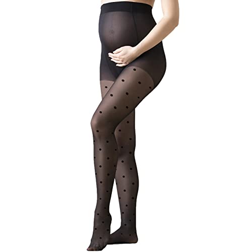 FIORE CERES Umstandsstrumpfhose Strumpfhose mit Punkten antibakterielle 20den (L, Schwarz) von Generic