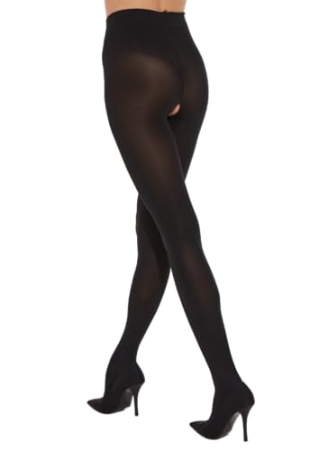 FIORE OUVERT 20/80 Strumpfhose mit Öffnung Schritt offen flache Naht 20/80 DEN S-XXL (L, 80DEN Schwarz) von Generic