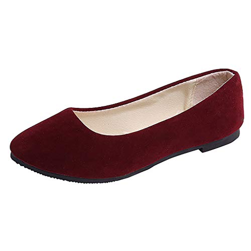 Generic Frauen Mädchen solide große Größe rutscht auf flachen flachen Komfort beiläufige einzelne Schuhe Damen Schuhe Gelb Pumps (Wine, 43), 63bdiRjgz von Generic