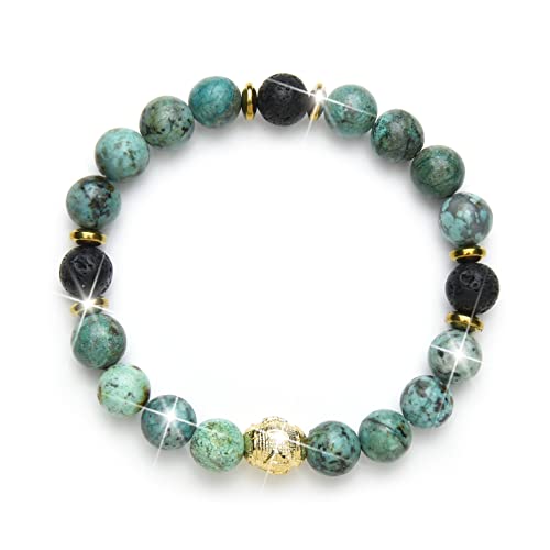 Fukugems Afrikanisches Türkis Lava Yoga Meditation Armband für Frau Mann - Chakra Kristall Heilung Glückliche Stimmung Entspannendes Beten Fukugems Afrikanisches Türkis Lava Yoga Meditation Armband für Frau Mann - Chakra Kristall Heilung Glückliche Stimmung Entspannendes Beten von My Pet Elephant