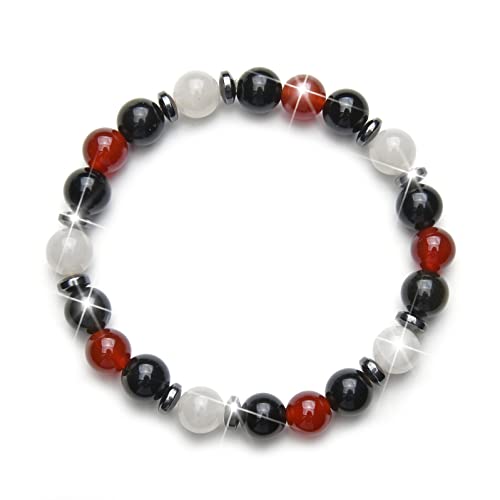 Fukugems Rot Karneol Schwarz Obsidian Weiß Quarz Kristall Glücks-Armband - Feng Shui Stretch Heilung für Frauen Männer von My Pet Elephant