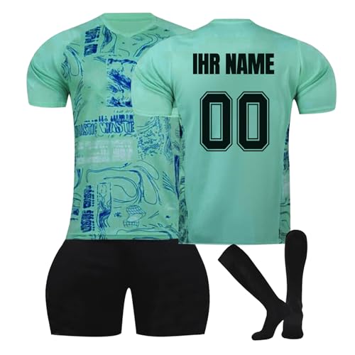 Fußball Trikot Kinder Personalisiert Set Fussball Trikot für Kinder Erwachsene Trikot mit Eigenem Namen & Nummer Football Jersey Set mit T-Shirt, Shorts und Socken für Herren Kinder von Generic