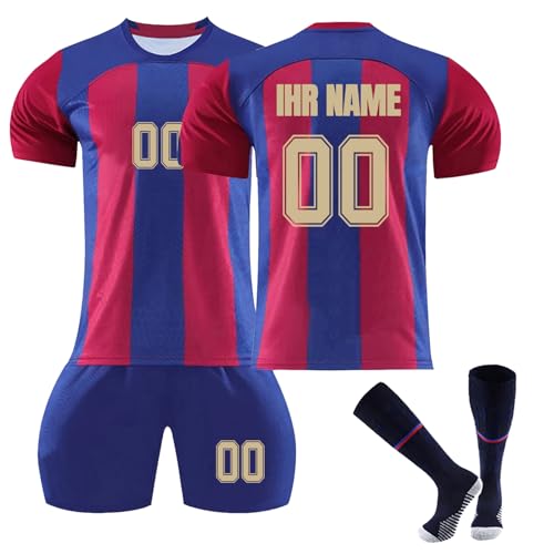 Fußball Trikot Kinder Personalisiert Set Fussball Trikot für Kinder Erwachsene Trikot mit Eigenem Namen & Nummer Football Jersey Set mit T-Shirt, Shorts und Socken für Herren Kinder von Generic