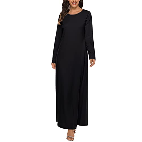 Generic Gebetskleidung für Frauen Muslimische Kleider Damen Langarm Abaya Unterkleid Einfarbig Freizeitkleid Islamische Kleidung Lange Ärmel Gebetskleid Ramadan Türkische Arabisch Robe Dubai Outfits von Generic