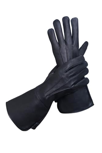 Generic Glamtron Mittelalter Renaissance Handschuhe Reines Lammfell Leder Cosplay Gauntlet Handschuhe Lange Armstulpe Klein Schwarz, Schwarz, Medium von Generic