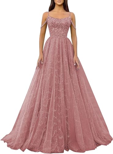 Generic Glitzernde Pailletten-Abschlussballkleider SpaghettiträGer Glitzer-TüLl,Formelle Ballkleider Schulterfreies A-Linien-Partykleid FüR Frauen Dusty Rose M Generic Glitzernde Pailletten-Abschlussballkleider SpaghettiträGer Glitzer-TüLl,Formelle Ballkleider Schulterfreies A-Linien-Partykleid FüR Frauen Dusty Rose M von Generic