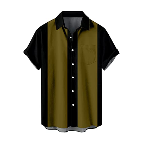 Generic Hawaii Hemd Männer Fronttasche Bügelfrei Strand Beach Sommer Freizeithemden Kurzarm Gestreiftes Hawaii Bowling Shirt Männer Button Down Freizeithemd Casual Sommerhemd Hawaiihemd Grün 4XL von Generic