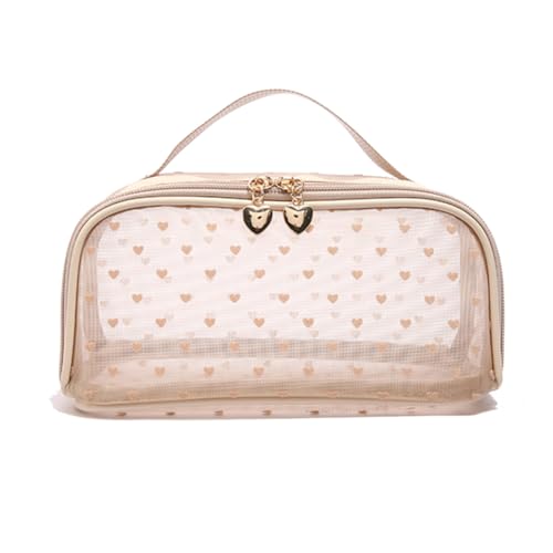 Generic Heart Print Mesh Make -up -Taschen Reißverschluss Frauen Make -up -Beutel Taschen tragbare Reisen Organisieren von Beutel Geldbeutel Gegenstände Aufbewahrungstaschen Reisekosmetikzubehör von Generic