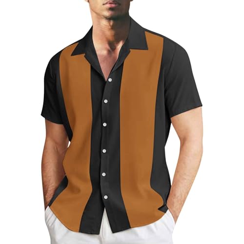 Generic Hemd Herren Klassische Kurzarm Hemd Zweifarbig Gestreiftes Bowlinghemden Knopfverschluss Hawaiihemd Sommerhemd Bowling Shirt Männer Button Down Freizeithemd Casual Hawaiihemd Sommerhemd von Generic