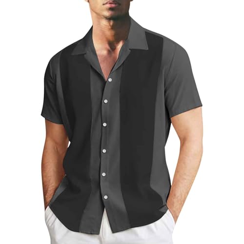 Generic Hemd Herren Klassische Kurzarm Hemd Zweifarbig Gestreiftes Bowlinghemden Knopfverschluss Hawaiihemd Sommerhemd Bowling Shirt Männer Button Down Freizeithemd Casual Hawaiihemd Sommerhemd von Generic
