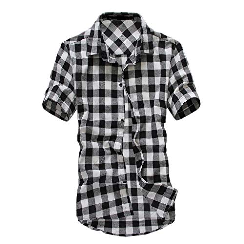 Generic Hemd Herren Kurzarm Schwarz Rot， Hawaii Hemd Männer Trachtenhemd Kurz Rot Kariert Karierteshemd Umlegekragen Hemd Regular Fit Freizeithemd Faltenfreies Kurzarmhemd Outdoor Sommerhemd von Generic