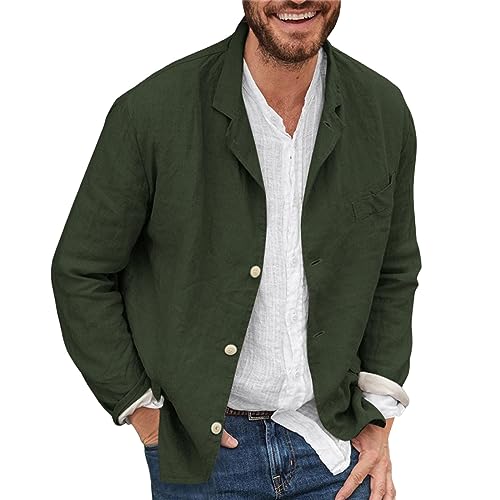 Generic Hemd Herren Sommerjacke Herren Leicht Sportlich Leinenjacke Herren Sommer Übergangsjacke Langarm Hemdjacke Einfarbig Leinenhemd Mit Knopfleiste Herrenjacke Freizeithemd Trachtenjacke von Generic