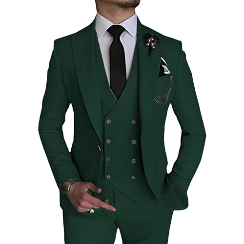 Generic Herren 3 Stück Double Breasted Anzug Slim Fit Business Bräutigam Smoking Anzüge Formaler Anzug für Hochzeit Prom Dinner Party (Grün2,M) von Generic