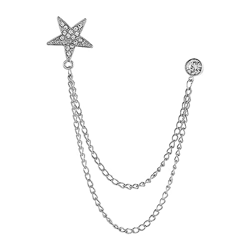 Herren Brosche Pin Fünfzackiger Stern Quaste Ketten Pin Hängende Ketten Broschen für Mantel, Silber von Generic