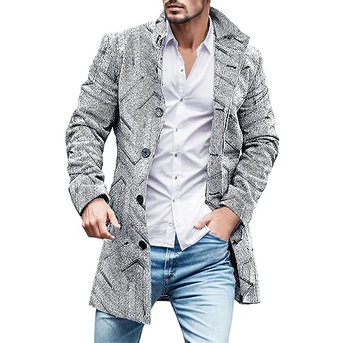 Generic Herren Casual Slim Fit Wollmantel Lange Jacke Kerbkragen Trenchcoat Mittellang Wollmantel mit Casual Stehkragen und Revers Winterjacke für Business Freizeit von Generic