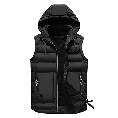 Generic Herren Daunenweste einfarbig Stehkragen Steppweste mit Abnehmbare Kapuze Männer Bodywarmer Sportweste Leicht Übergangsjacke Vest Ärmellose Kapuzenweste Winterweste in vielen Farbe, Schwarz, L von Generic