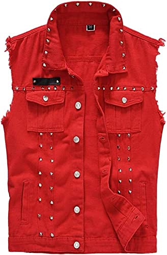 Generic Herren Denim Weste Frühling Sommer Einfacher Stil Weste Slim Fit Niet Ärmellose Weste Zerrissene Jacke Retro Motorrad Jeansjacke Lässige Cowboy Weste Gilets Oberbekleidung von Generic