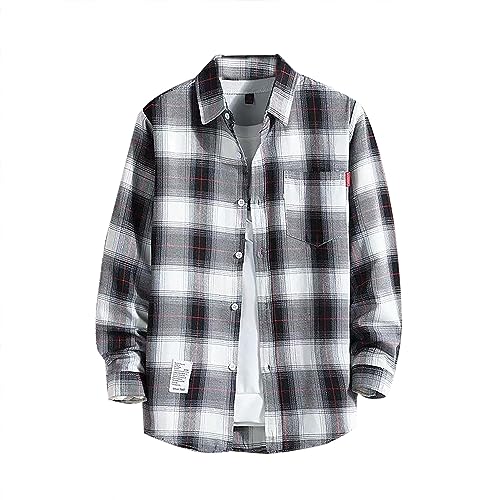 Generic Herren Hemd Langarm Freizeit Regular Fit Kariertes Freizeithemd Button Down Hemd Bügelfrei Regular Fit Hemd Businesshemden mit Tasche von Generic