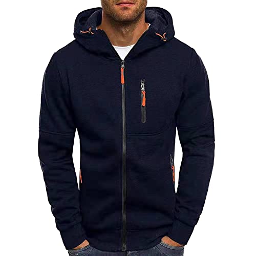 Generic Herren Herbst Winter Top Bluse Slim Casual Solid Soft Top Coat Langarm Kapuzen Sweatshirt Top Jacken (Navy, XL) von Generic